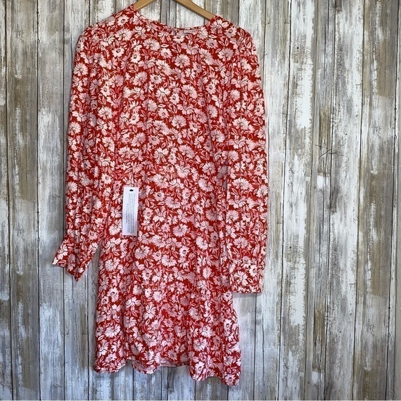 NWT Topshop Red Daisy Side Cutout Tea Length Dress - Picture 2 of 10